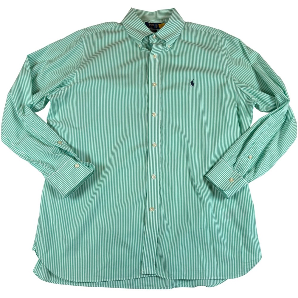 Polo Ralph Lauren Mens Classic Fit Striped Button Down Shirt Green White L 17
